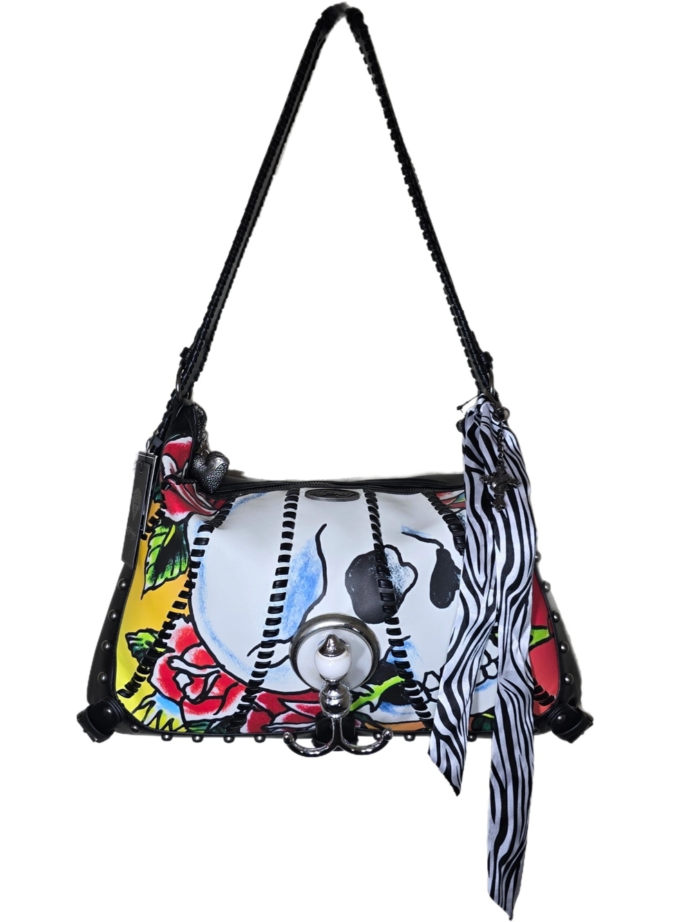 Ed Hardy Erernal Love BNWT Custom Hardware Skull Rose Hobo Bag Vegan Leather